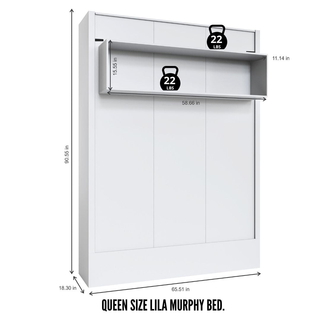 Easy-Lift Queen Murphy Wall Bed in White with Shelf - Sharicks
