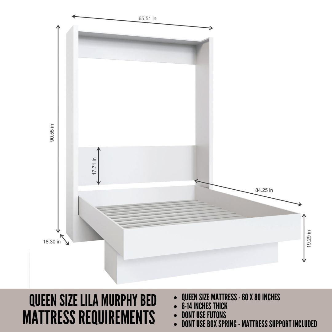Easy-Lift Queen Murphy Wall Bed in White with Shelf - Sharicks