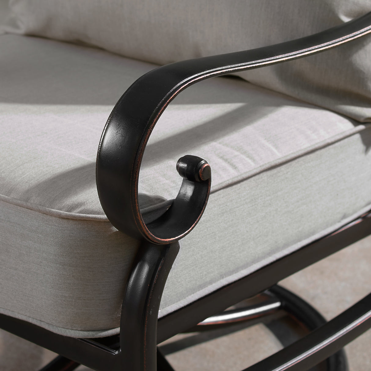 Aluminum Ornate Deep Seating Swivel Rocking Club Chairs Grey Cushions Sharicks