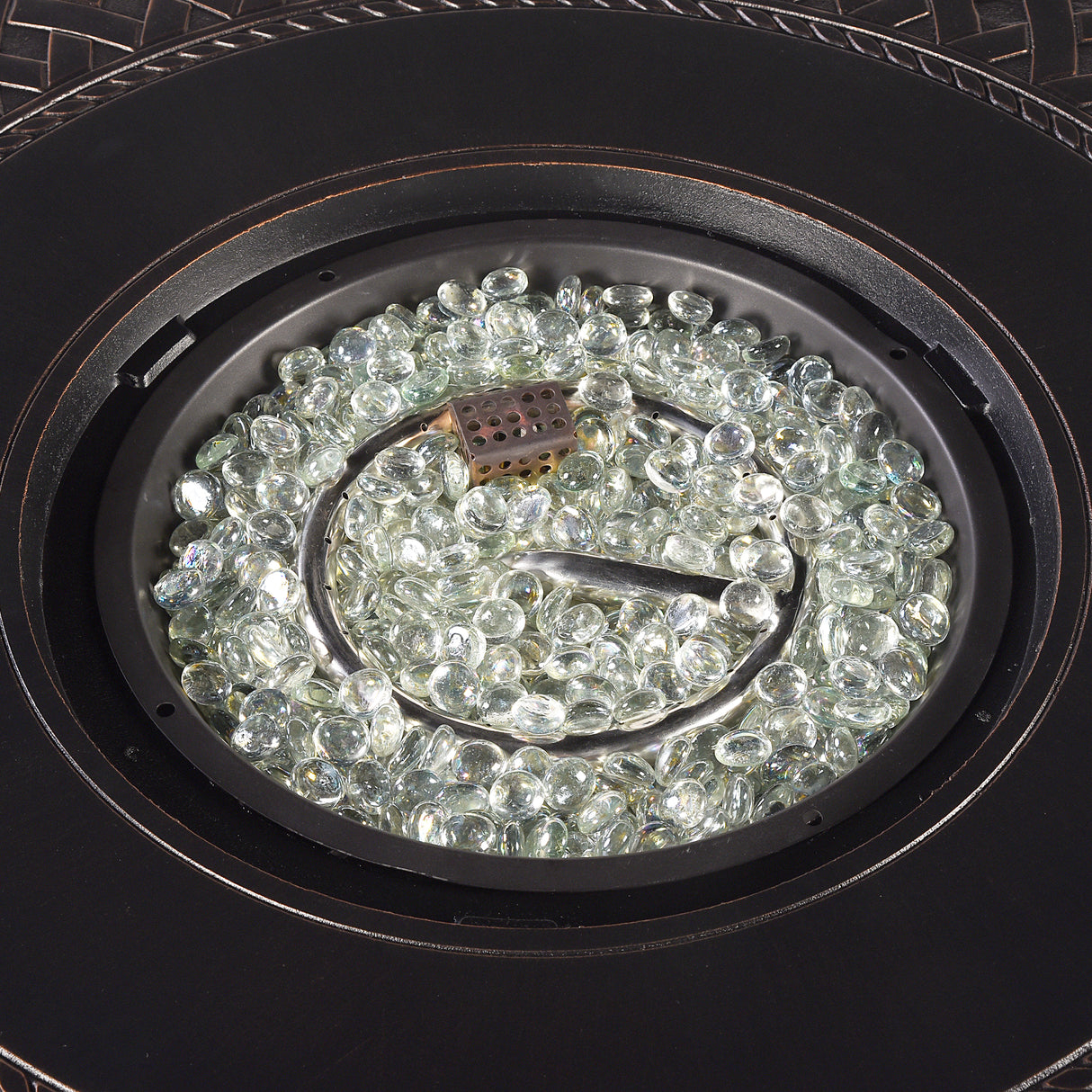 Aluminum 34-in Round Propane Fire Table with Beads, Covers and Lid Sharicks