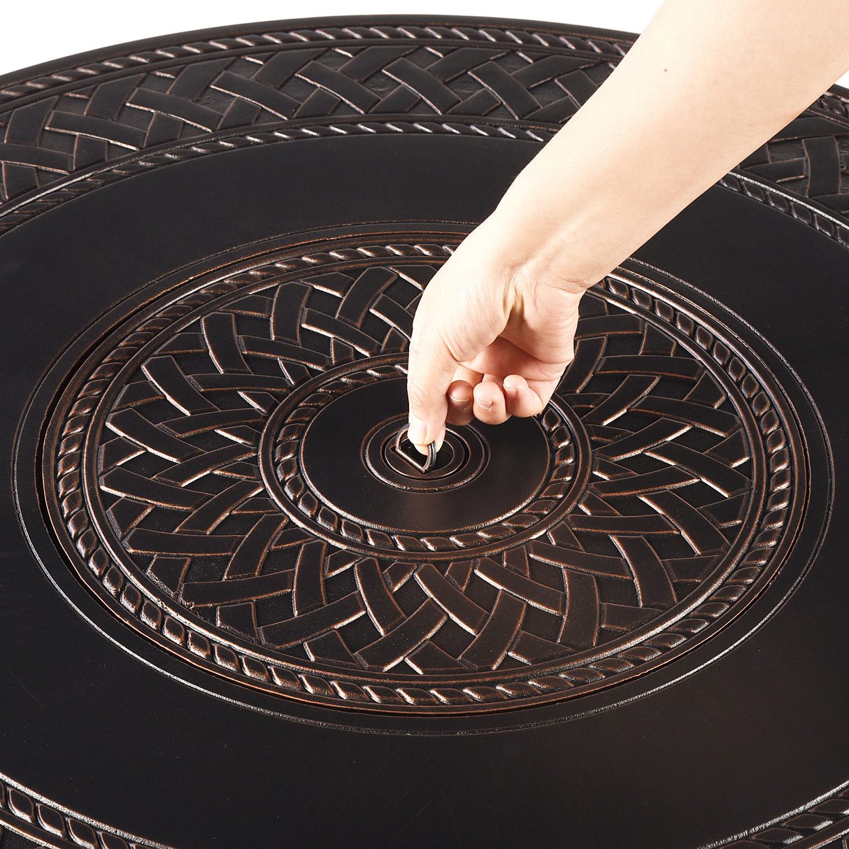 Aluminum 34-in Round Propane Fire Table with Beads, Covers and Lid Sharicks