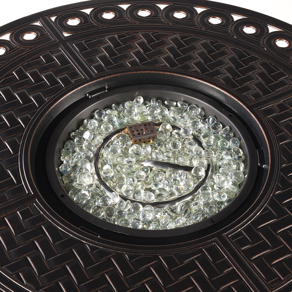 Aluminum 34-in Round Propane Fire Table with Beads, Covers and Lid Sharicks