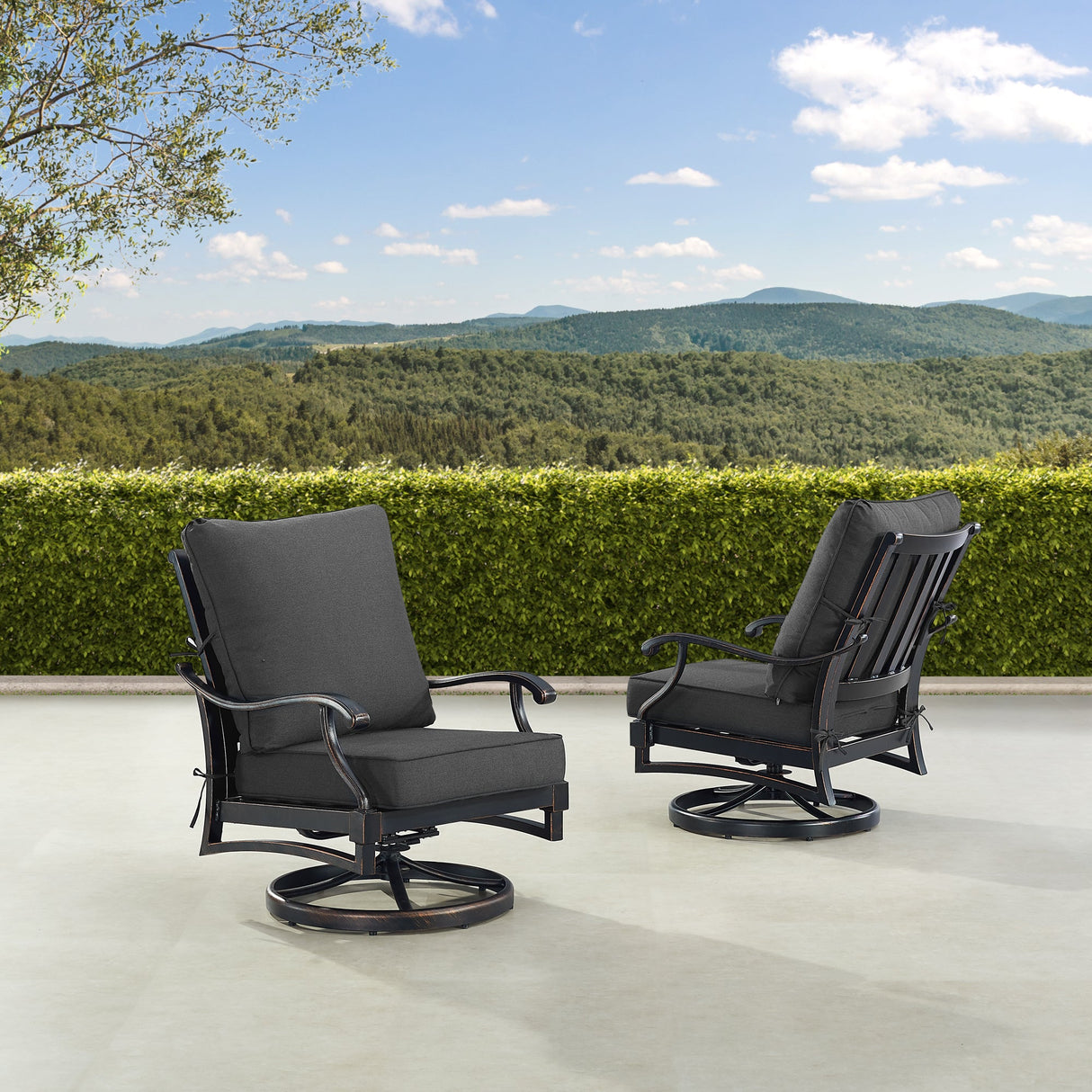 Pair of Black Aluminum Deep Seating Swivel Rocker Club Chairs with Cushions - Sharicks