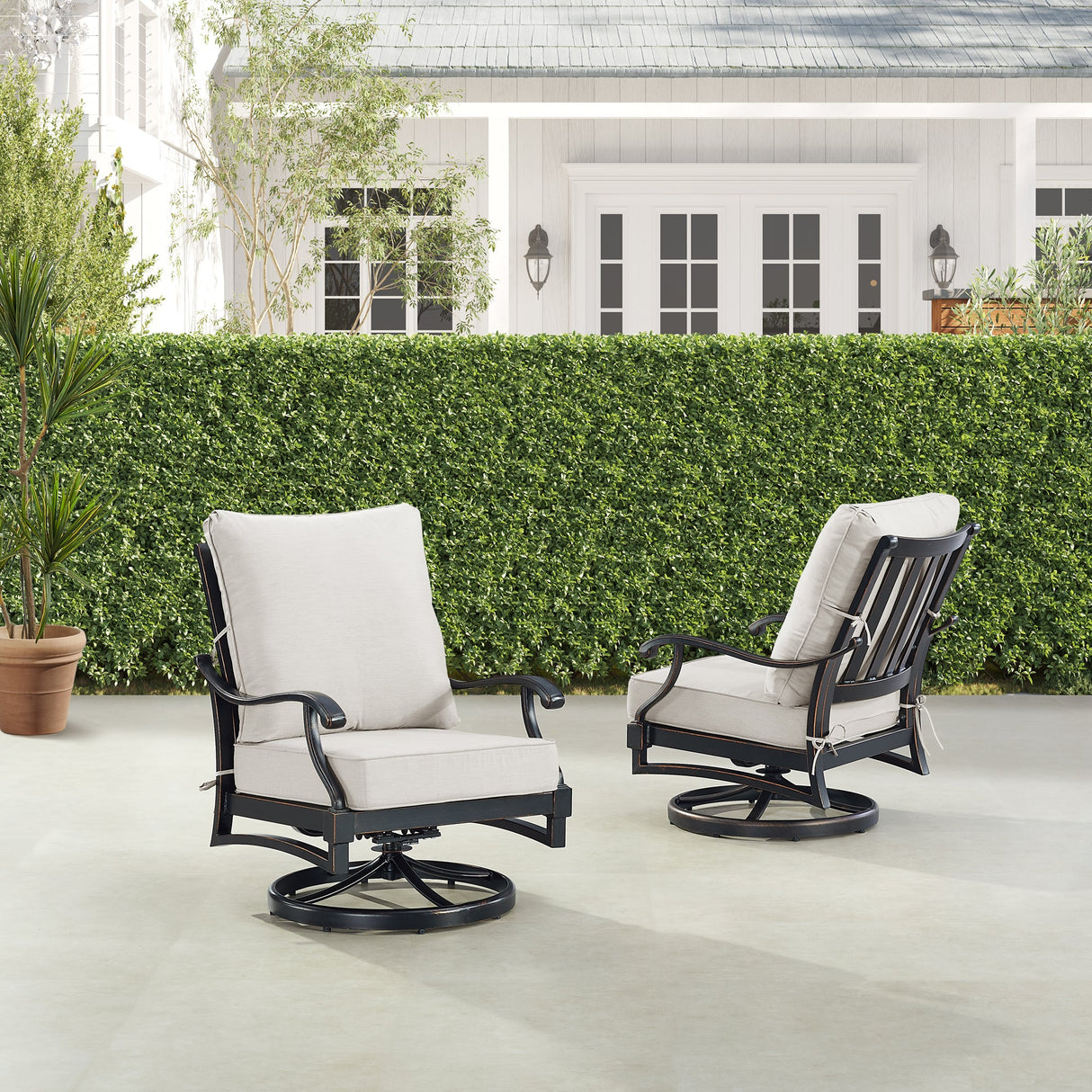 Pair of Black Aluminum Deep Seating Swivel Rocker Club Chairs with Cushions - Sharicks