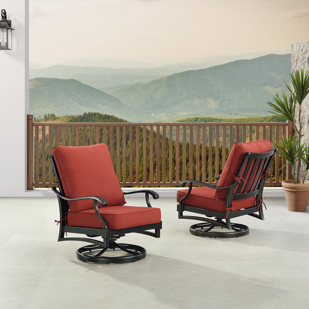 Pair of Black Aluminum Deep Seating Swivel Rocker Club Chairs with Cushions - Sharicks