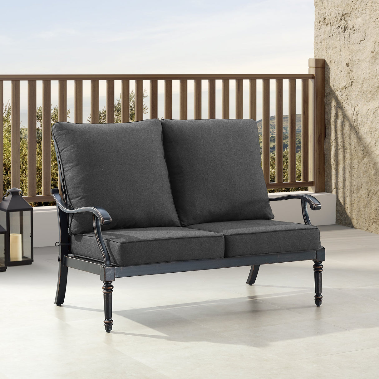 Black Aluminum Deep Seating Loveseat with Cushions - Sharicks