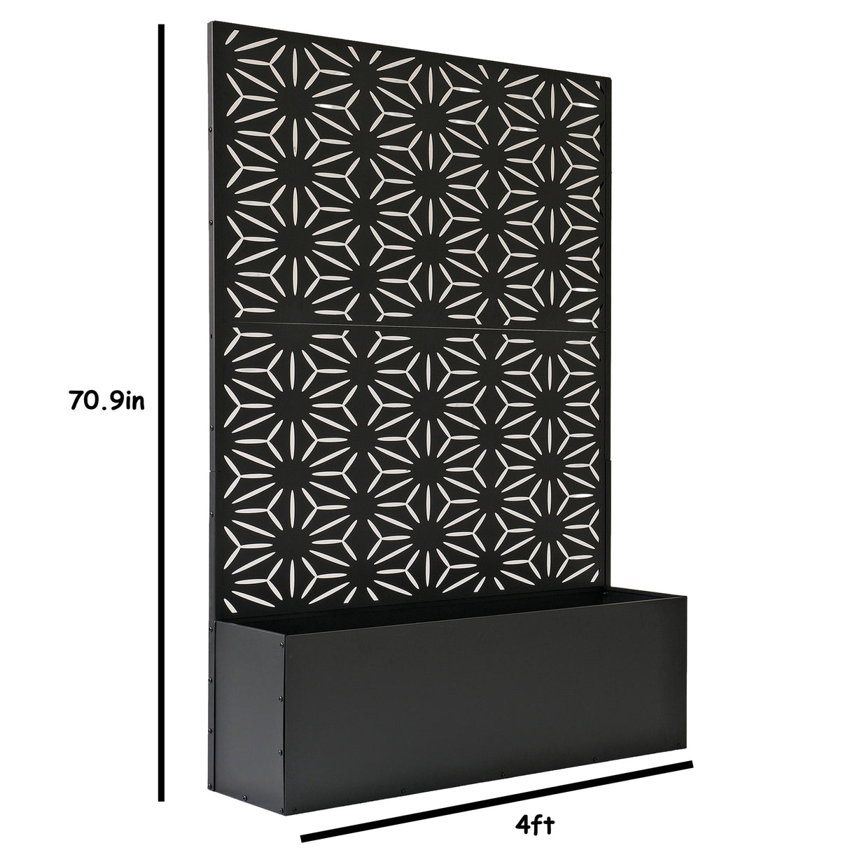 6 ft. X 4 ft. Black Freestanding Metal Privacy Screen Room Divider with Flower Box