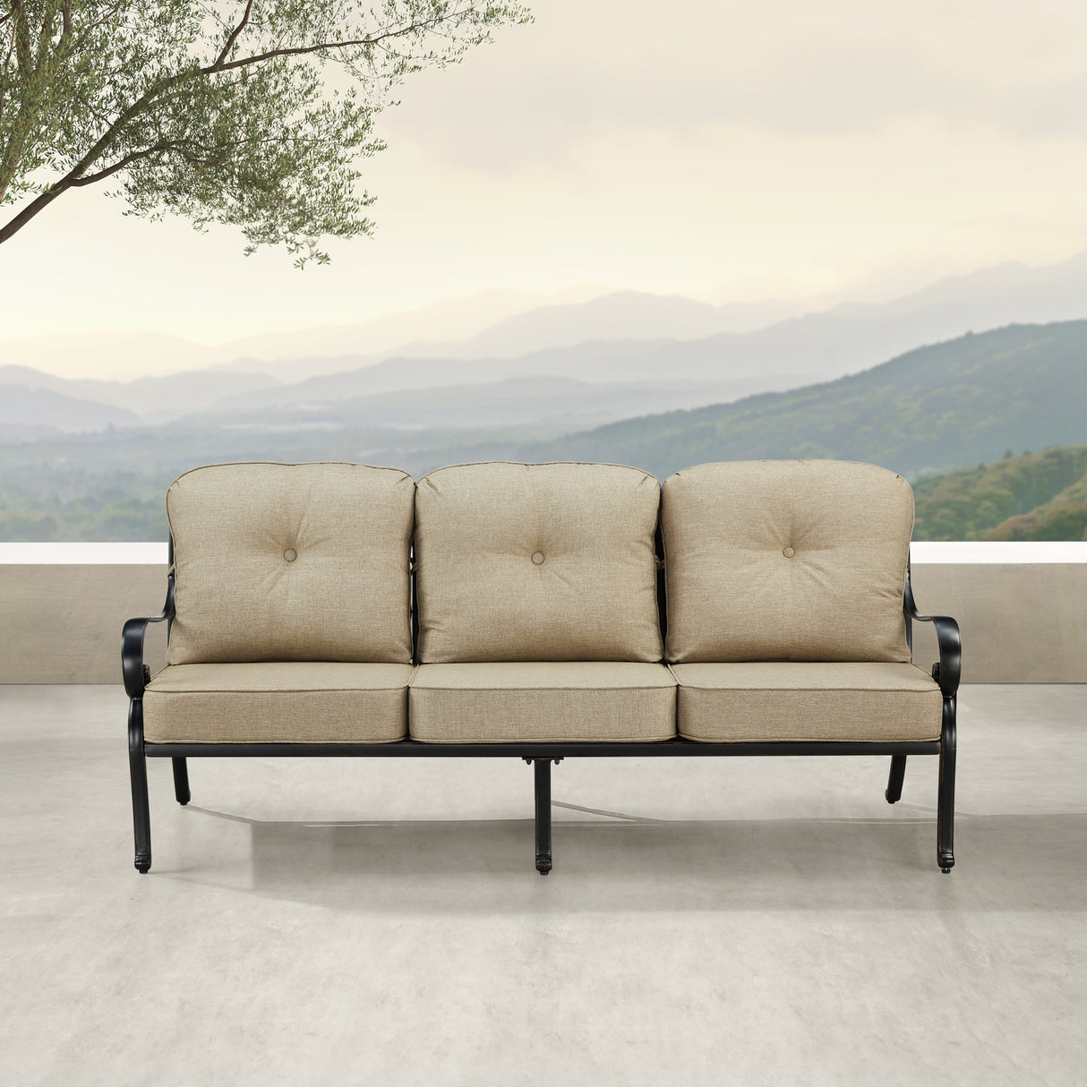 Black Aluminum Deep Seating Deep Seating Sofa with Cushion - Sharicks
