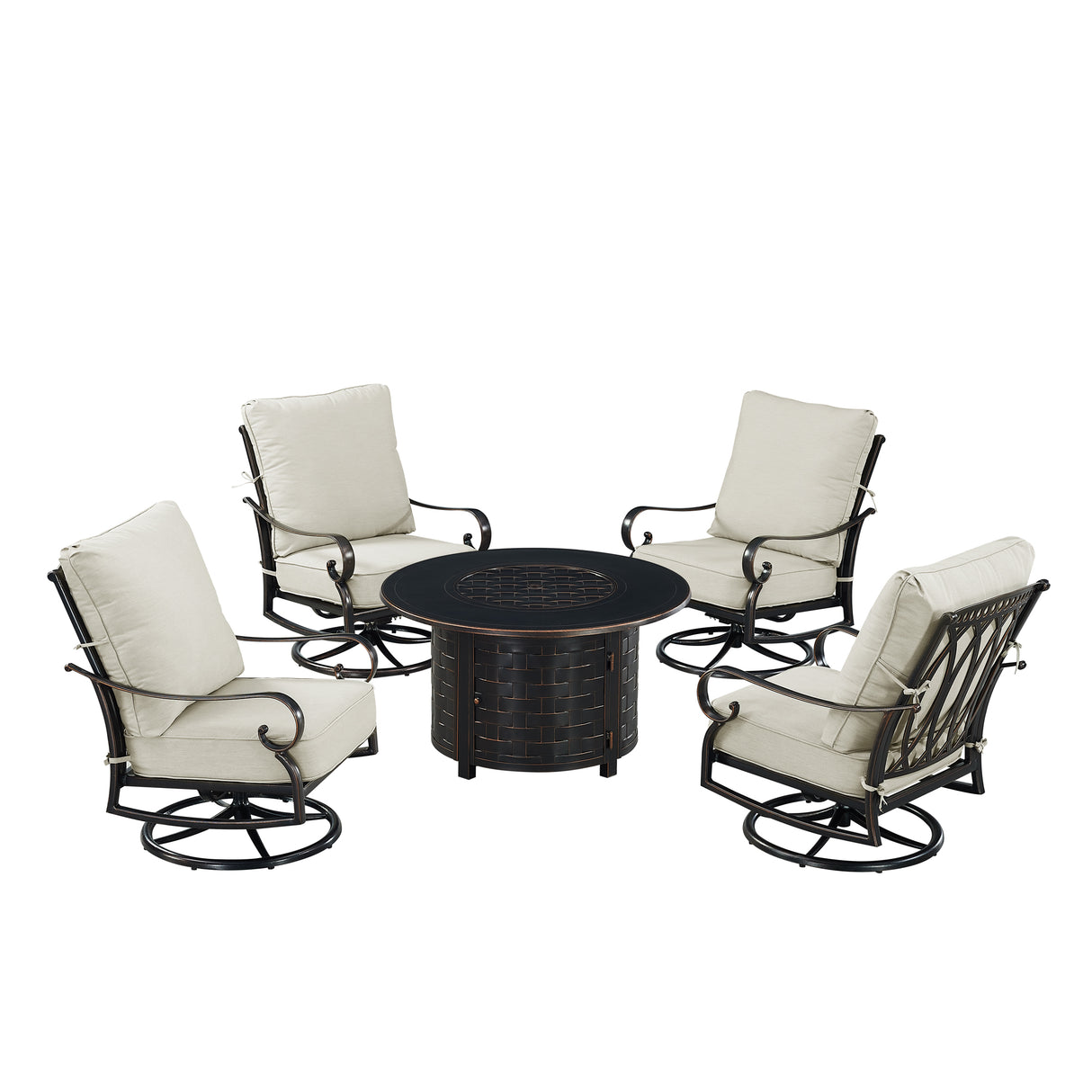 Black Aluminum Fire Table Set with Four Club Chairs - Sharicks