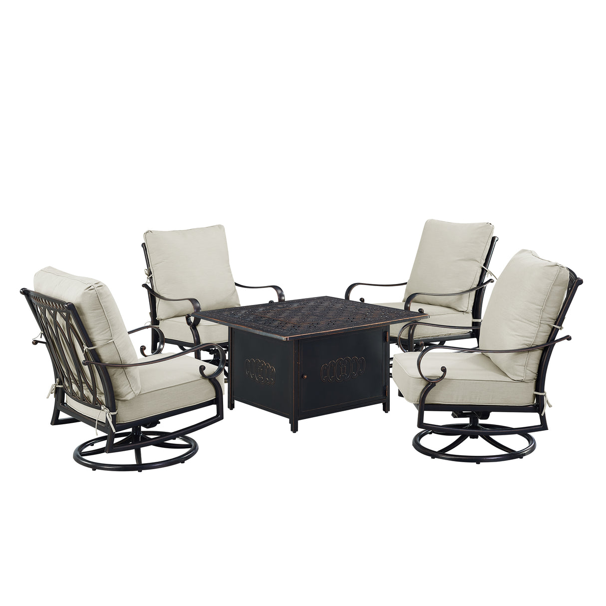Black Aluminum Fire Table Set with Four Club Chairs - Sharicks