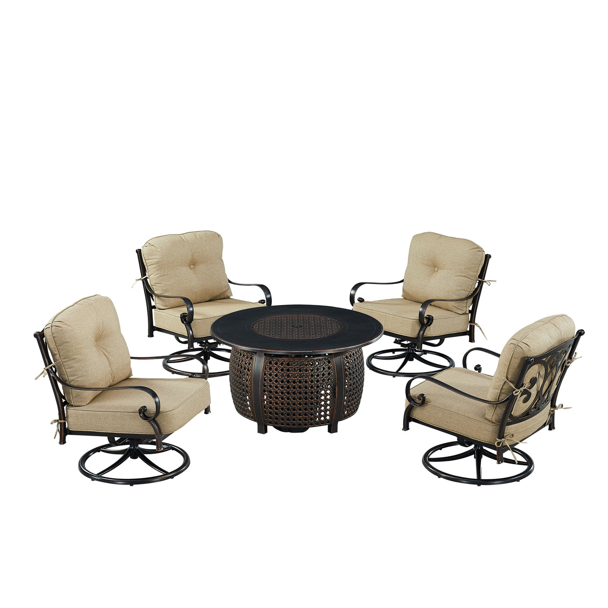 Black Aluminum Fire Table Set with Four Club Chairs - Sharicks