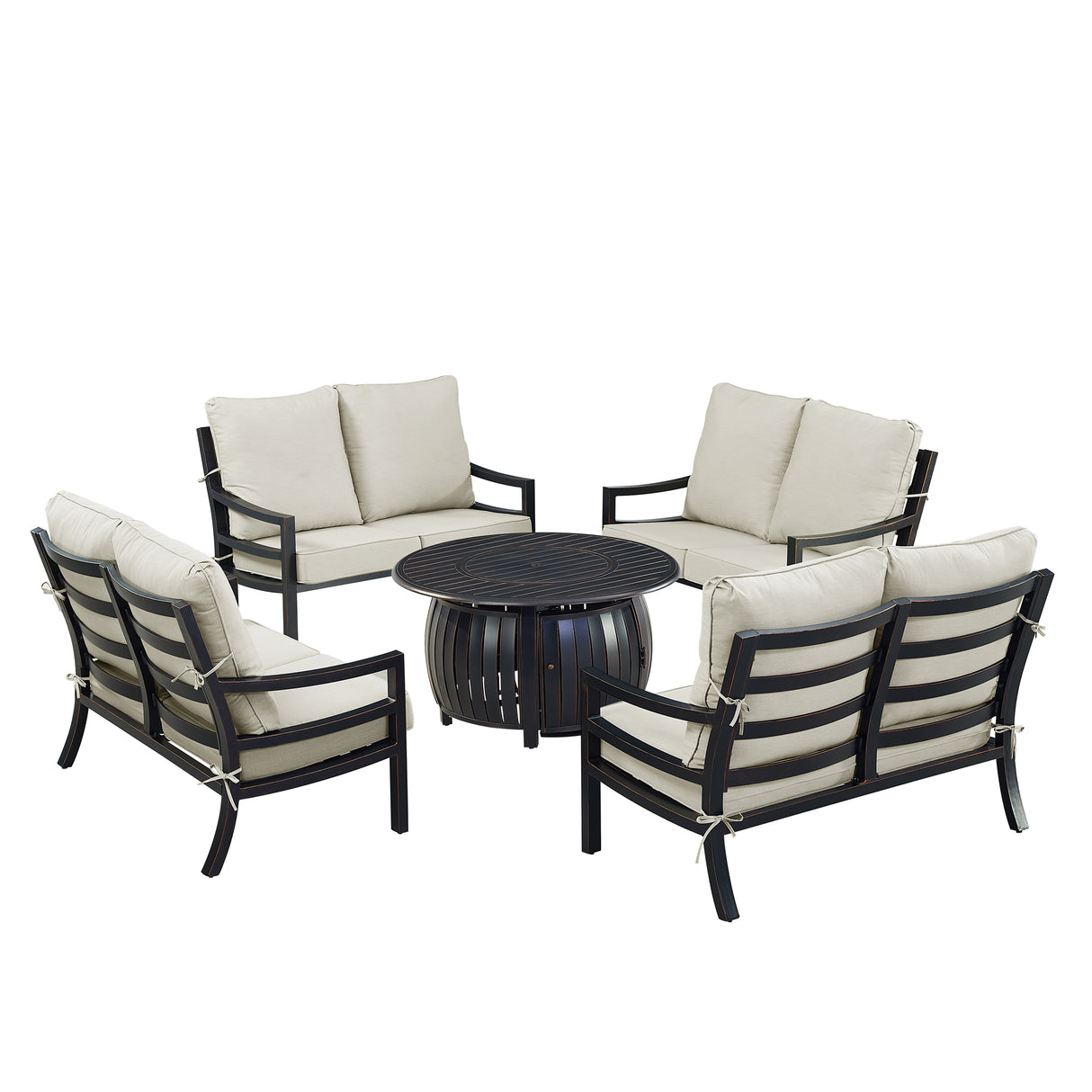 Black Aluminum Fire Table Set with Four Deep Seating Loveseats - Sharicks