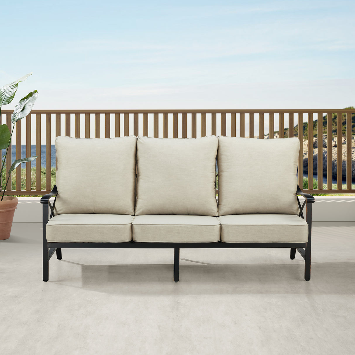 Black Aluminum Deep Seating Deep Seating Sofa with Cushions - Sharicks