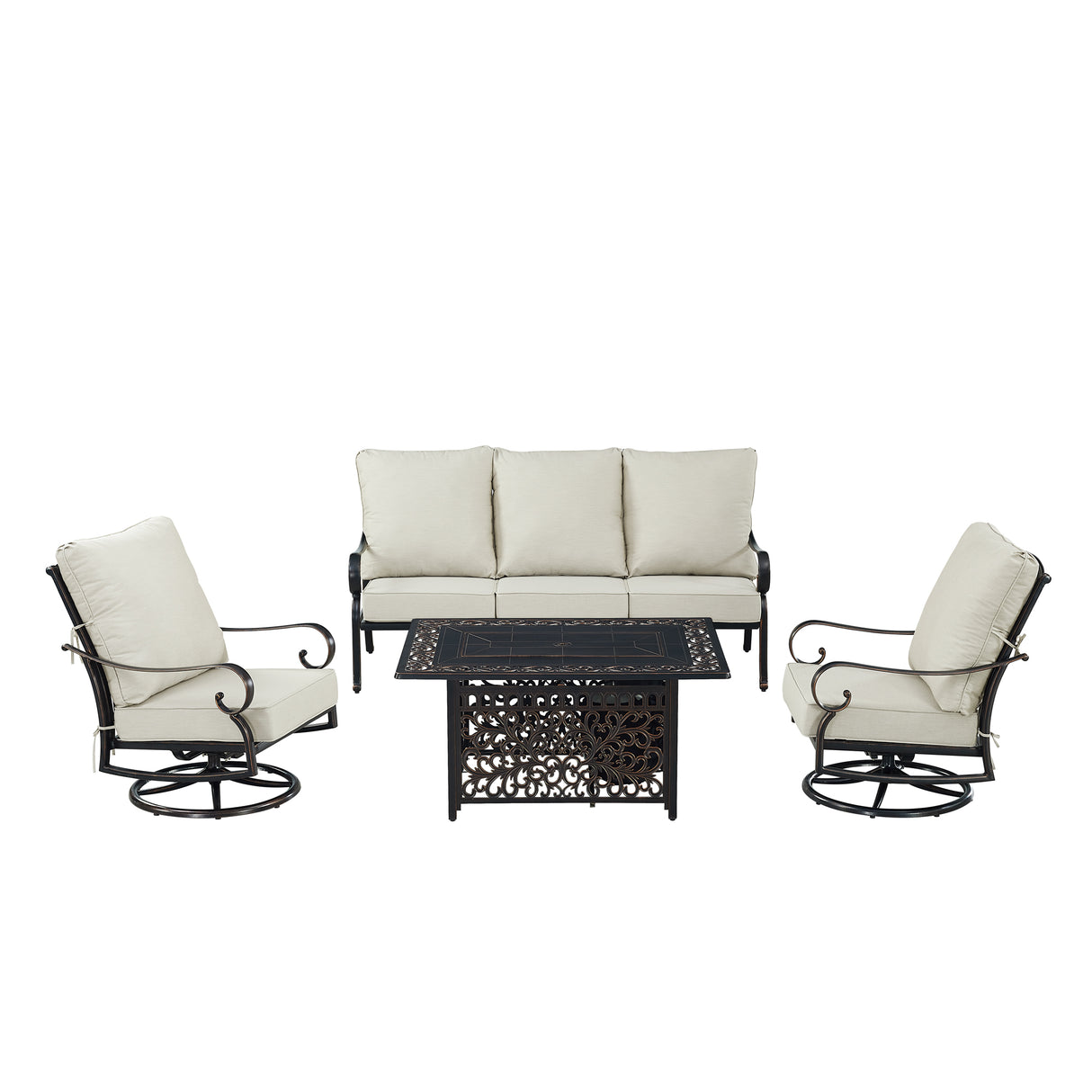 Black Aluminum Fire Table Set with Sofa and Two Club Chairs - Sharicks