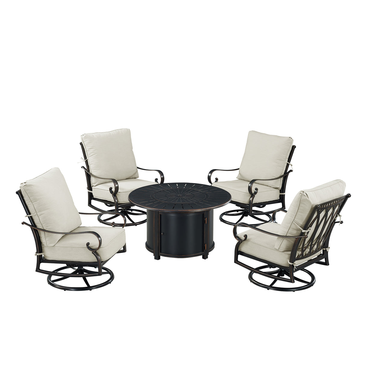 Black Aluminum Fire Table Set with Four Club Chairs - Sharicks