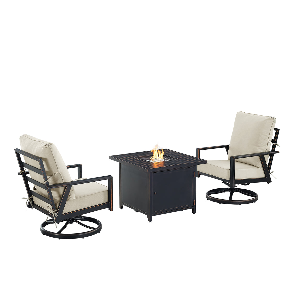 Black Aluminum Fire Table Bistro Set with Two Club Chairs - Sharicks