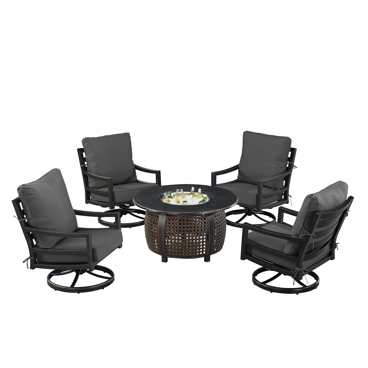 Black Aluminum Fire Table Set with Four Club Chairs - Sharicks