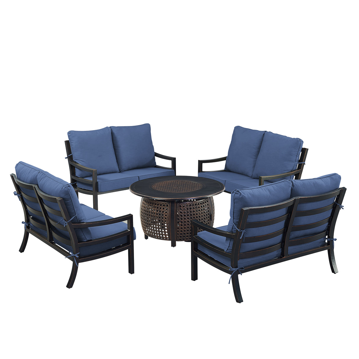 Black Aluminum Fire Table Set with Four Deep Seating Loveseats - Sharicks