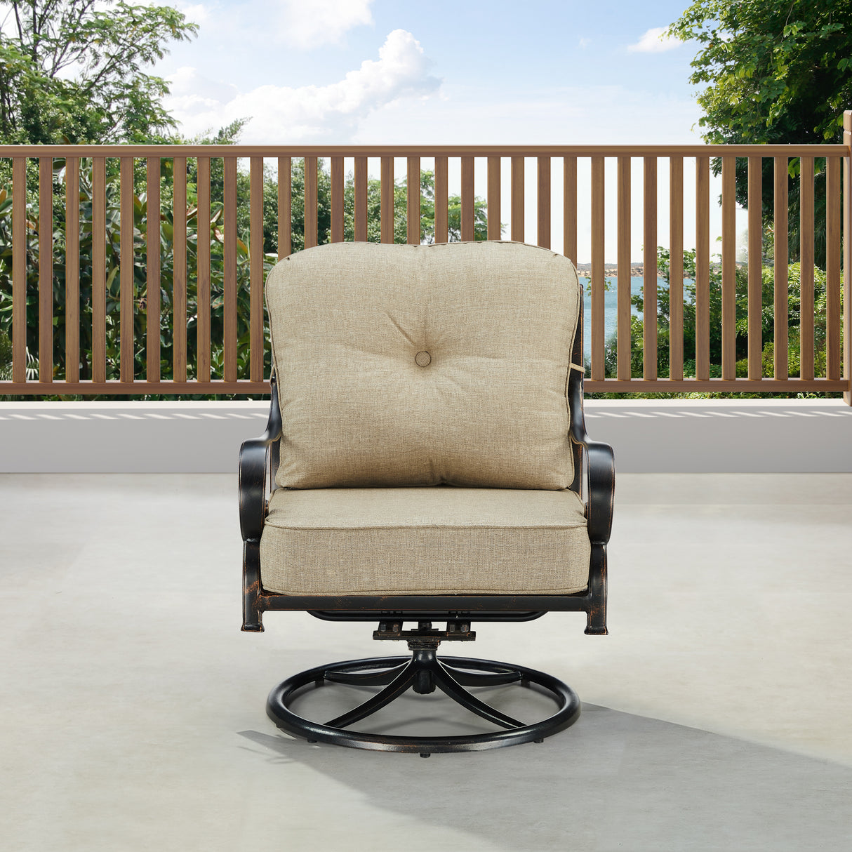 Pair of Black Aluminum Deep Seating Swivel Rocker Club Chairs with Cushions - Sharicks