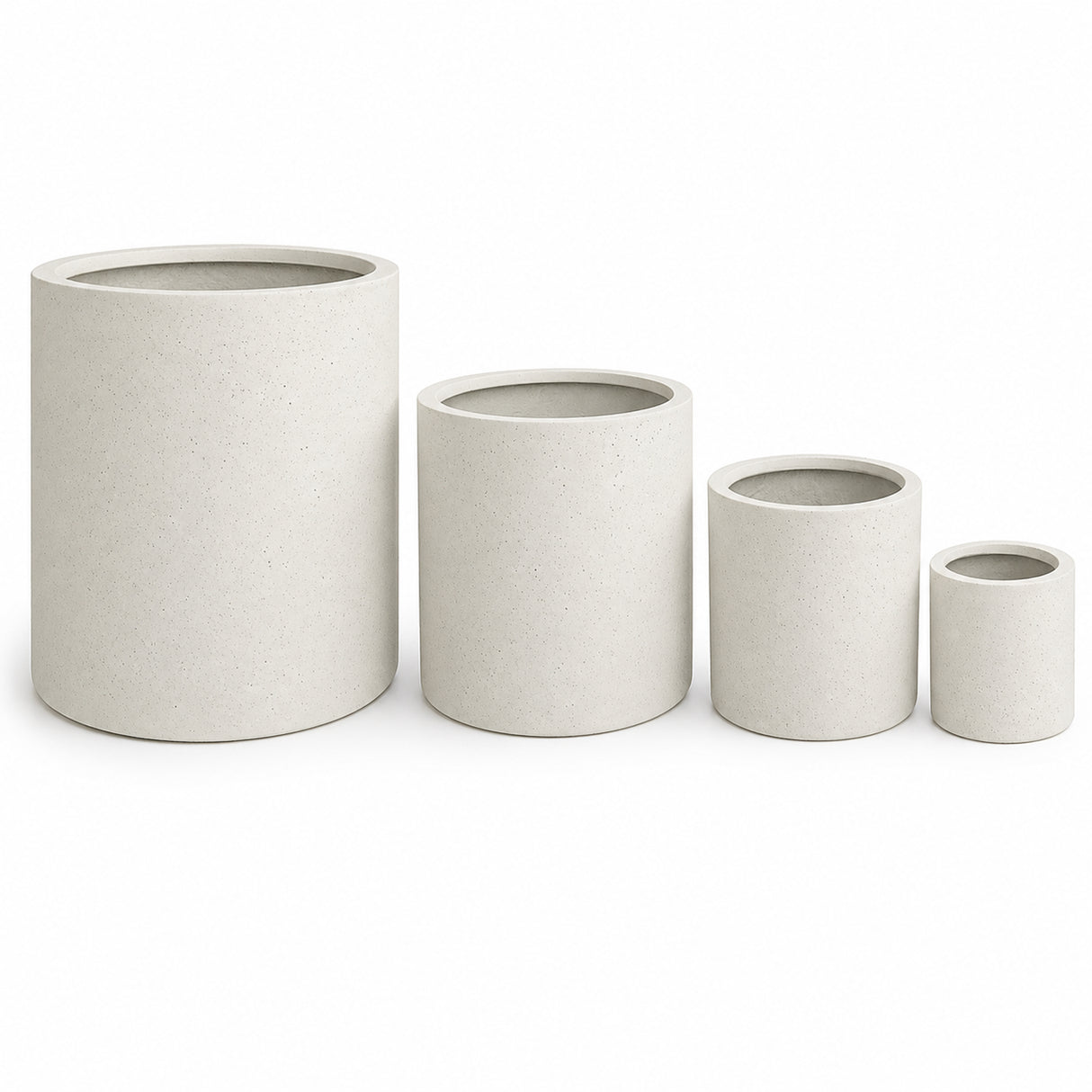 Set of 4 Round Cylinder Polystone Indoor/Outdoor Planters, White