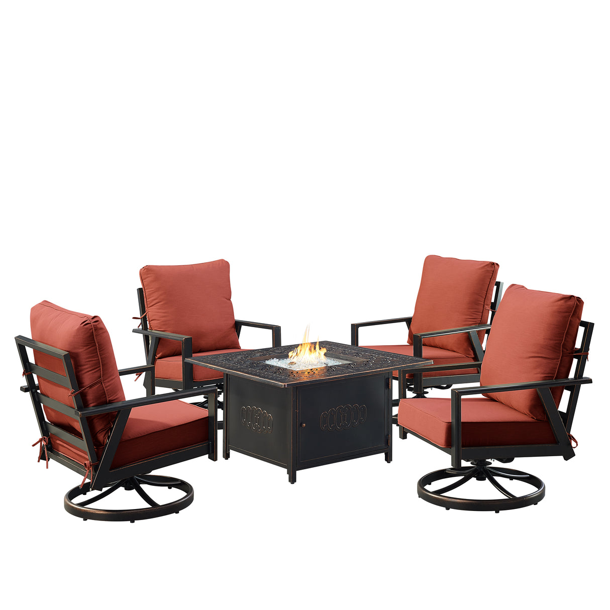 Black Aluminum Fire Table Set with Four Club Chairs - Sharicks