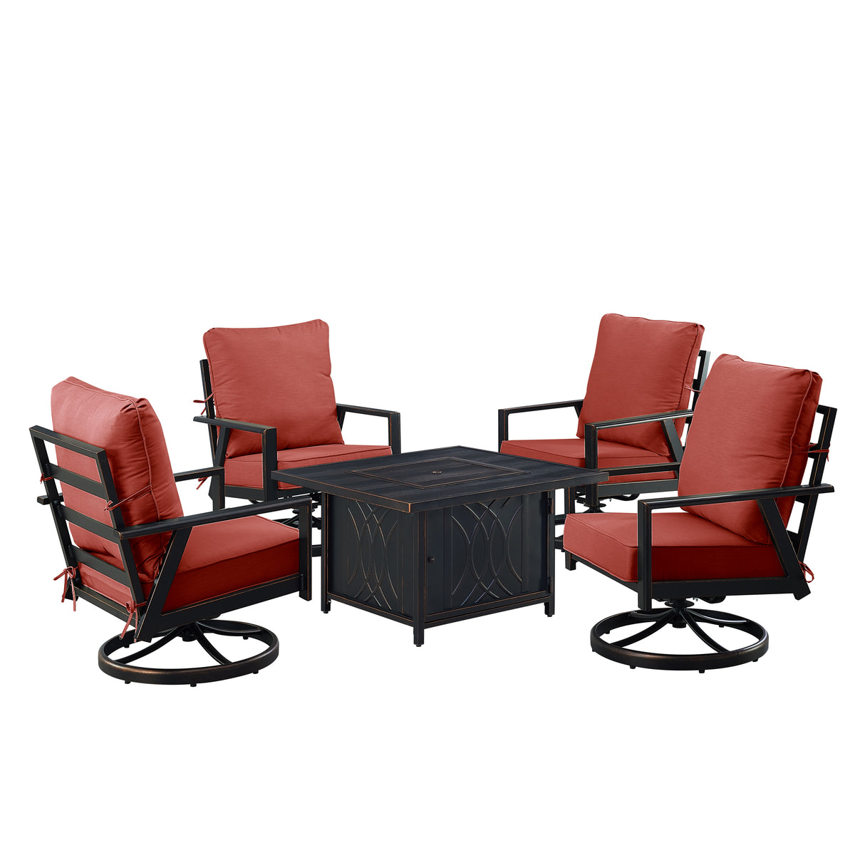 Black Aluminum Fire Table Set with Four Club Chairs - Sharicks