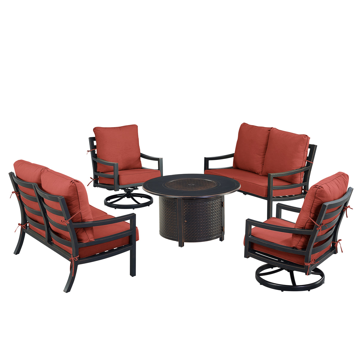 Black Aluminum Fire Table Set with Two Loveseats and Two Club Chairs - Sharicks