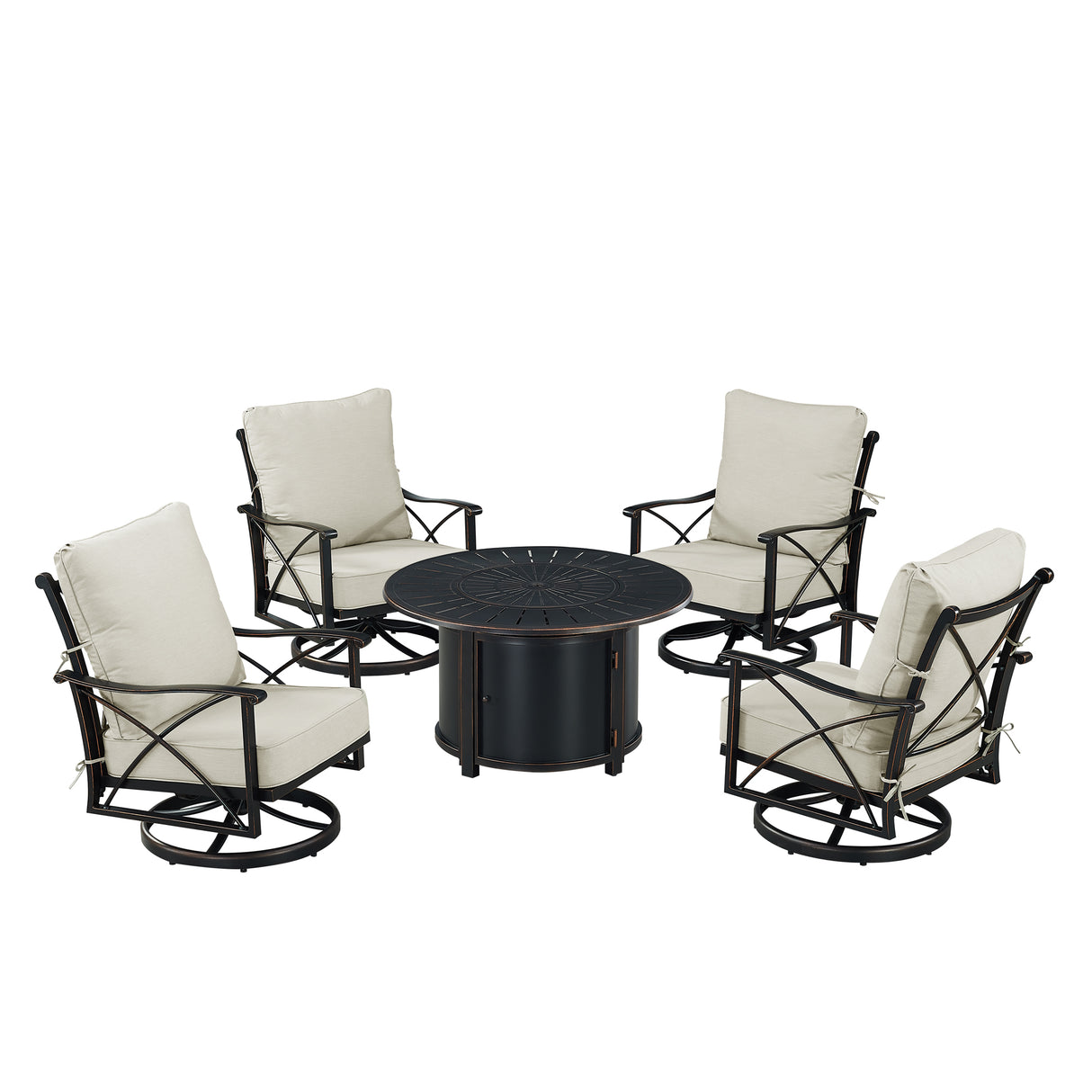 Black Aluminum Fire Table Set with Four Club Chairs - Sharicks