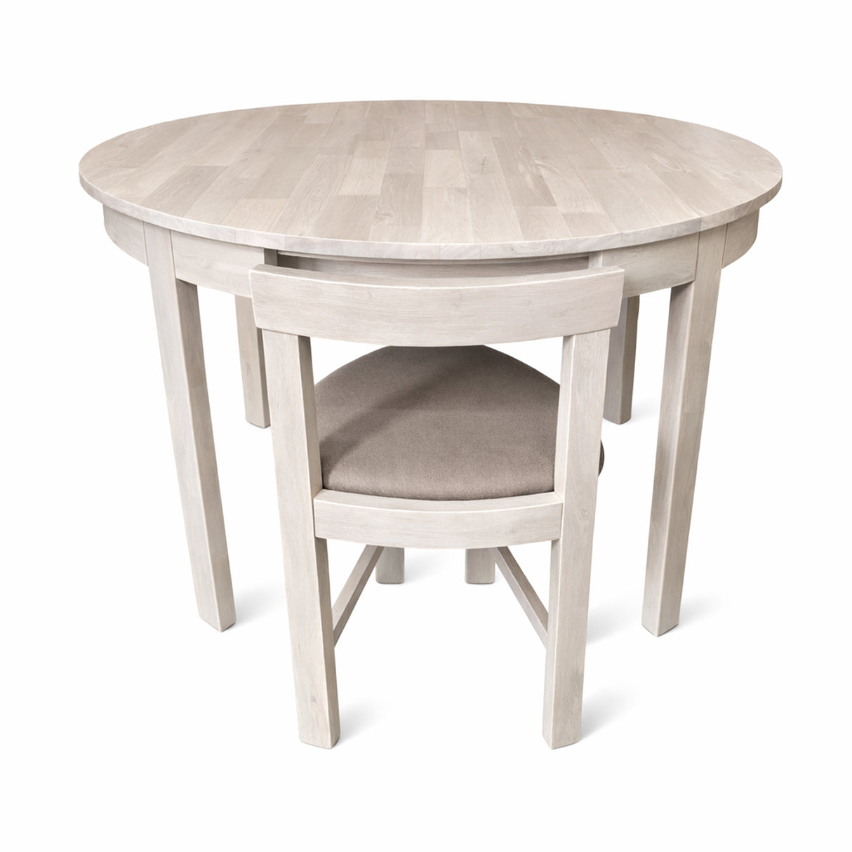 Modern 5-Piece 40.5 Inch Round Dining Set, White Wash Finish with Oat Polyester Upholstered Chairs, Solid Rubberwood