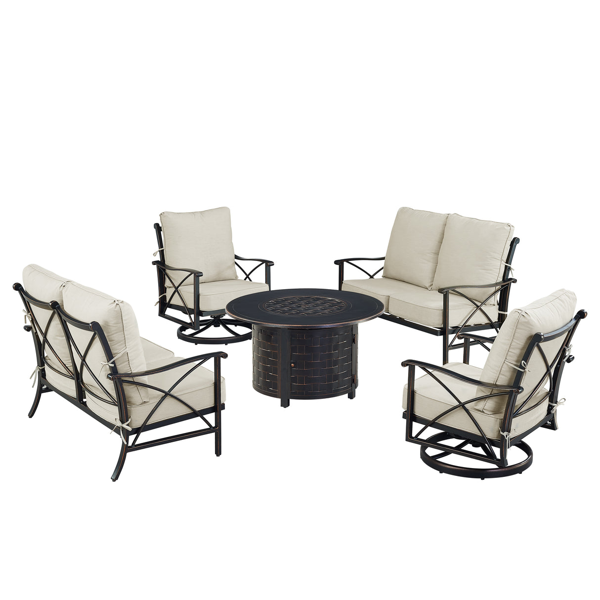 Black Aluminum Fire Table Set with Two Deep Seating Loveseat with Cushions and Two Club Chairs - Sharicks