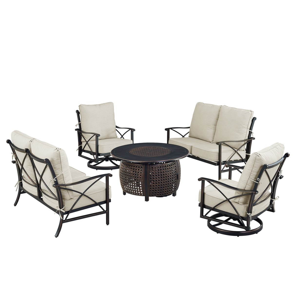 Black Aluminum Fire Table Set with Two Deep Seating Loveseat with Cushions and Two Club Chairs - Sharicks