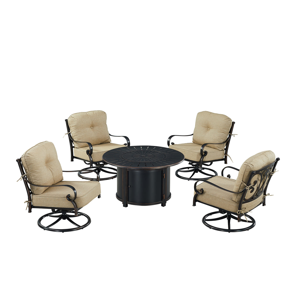 Black Aluminum Fire Table Set with Four Club Chairs - Sharicks