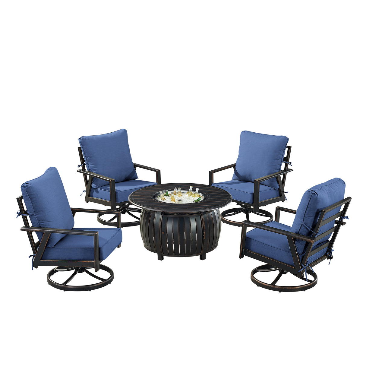 Black Aluminum Fire Table Set with Four Club Chairs - Sharicks