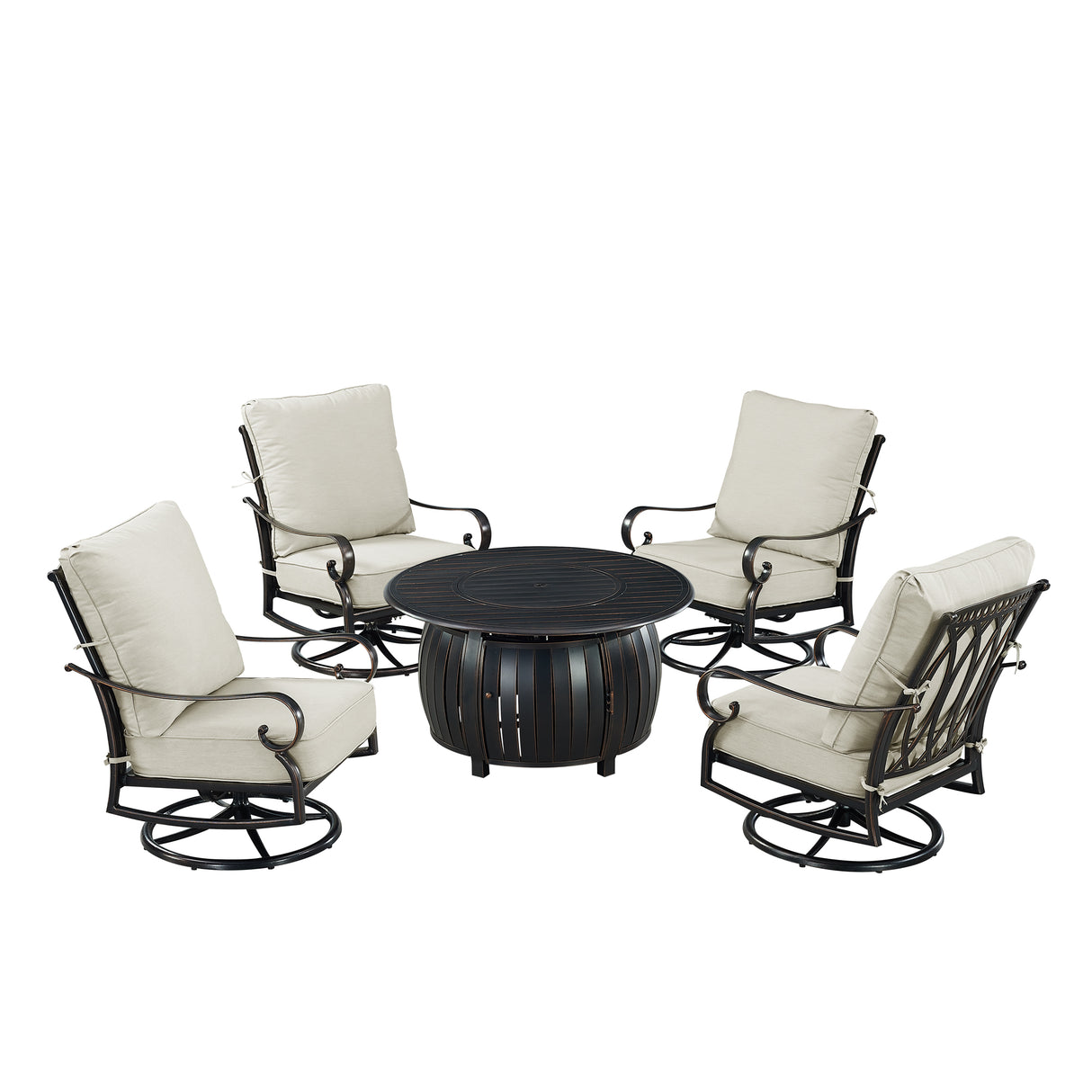 Black Aluminum Fire Table Set with Four Club Chairs - Sharicks