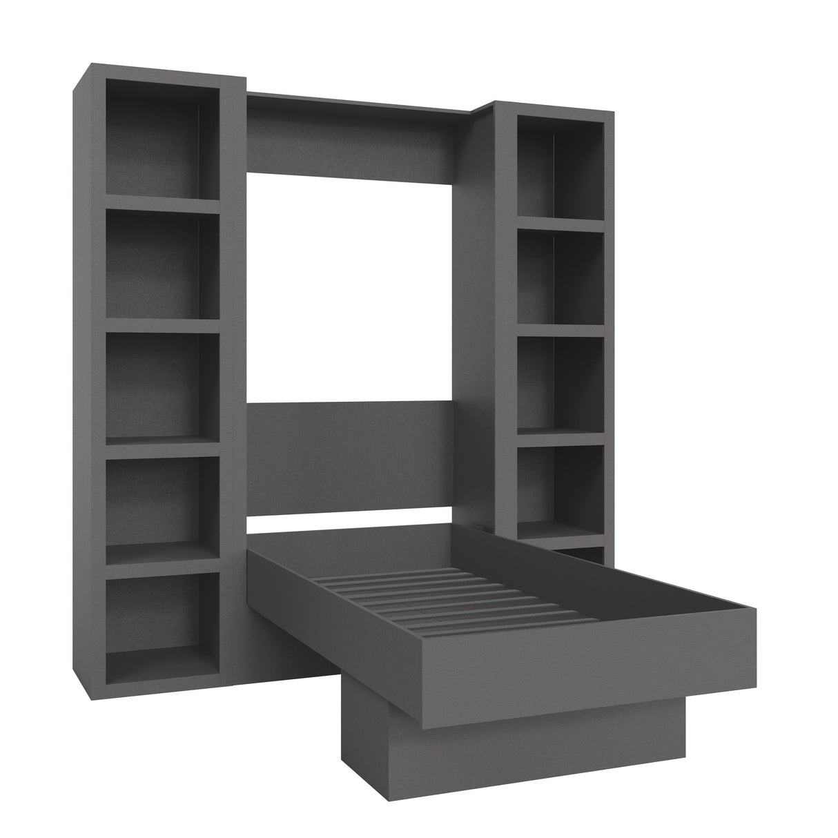 Easy-Lift Twin Murphy Wall Bed in Dark Grey with Two Bookshelves - Sharicks