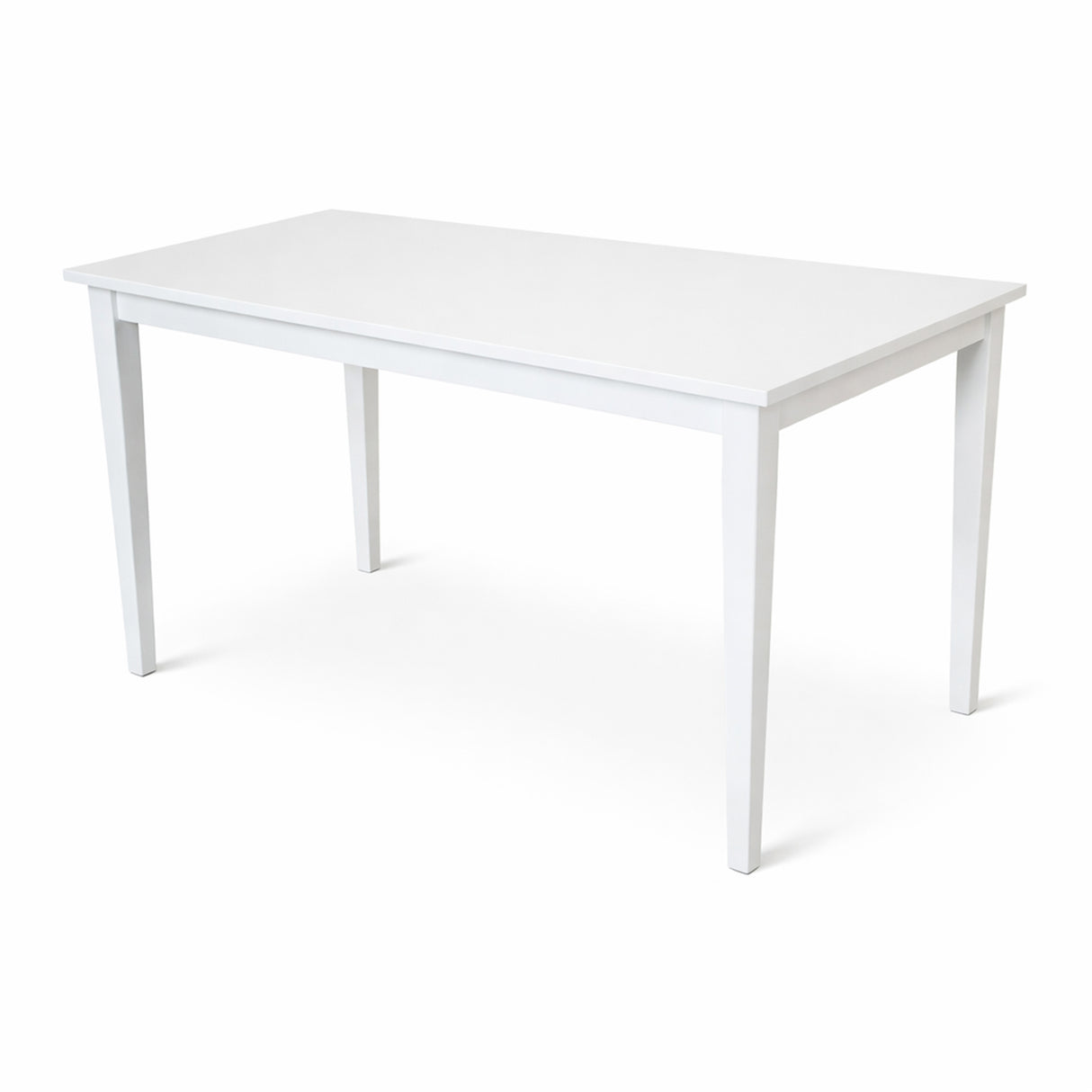 Modern 59 Inch Rectangular Dining Table, White Finish Solid Rubberwood