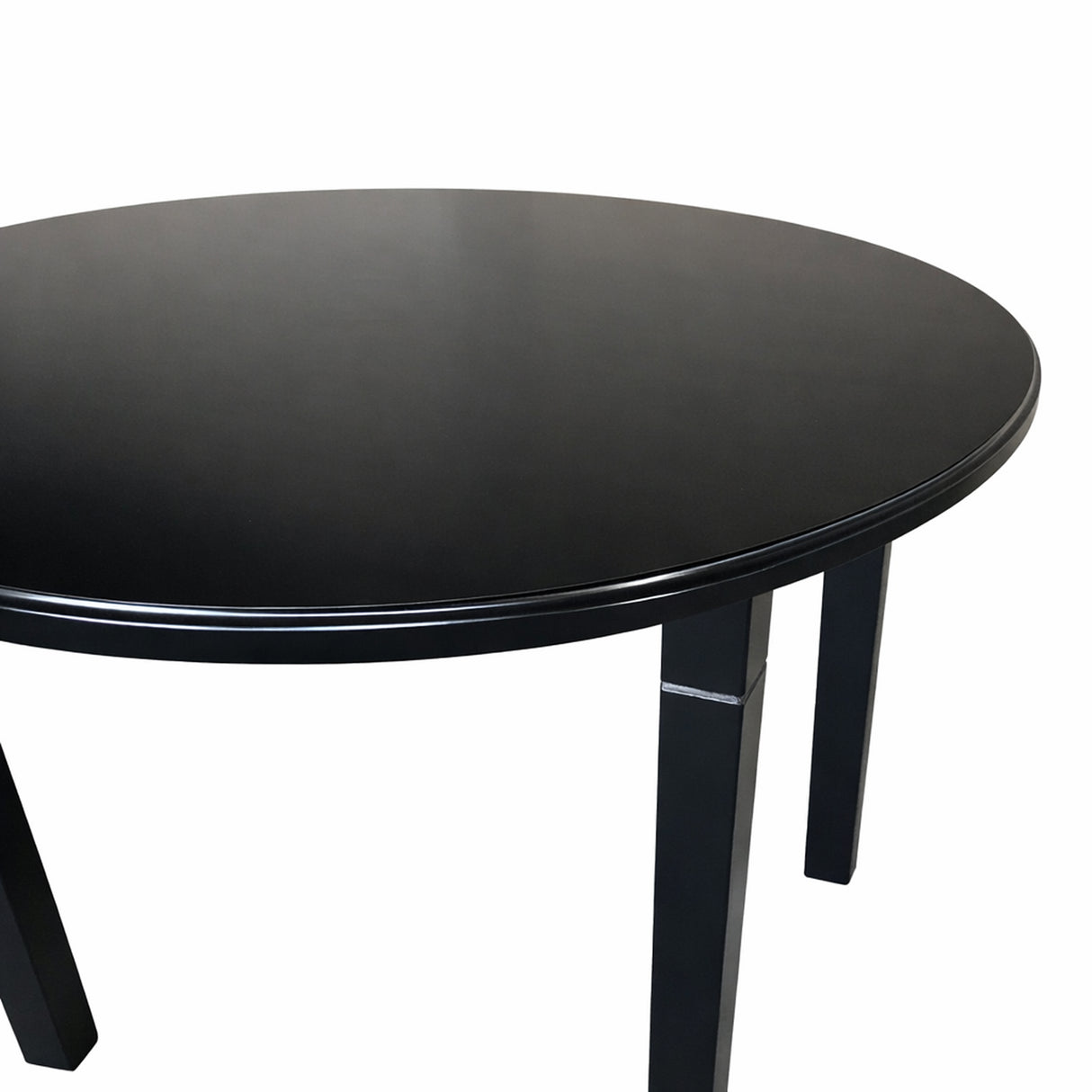 Modern 42 Inch Round Dining Table, Black Finish Solid Rubberwood