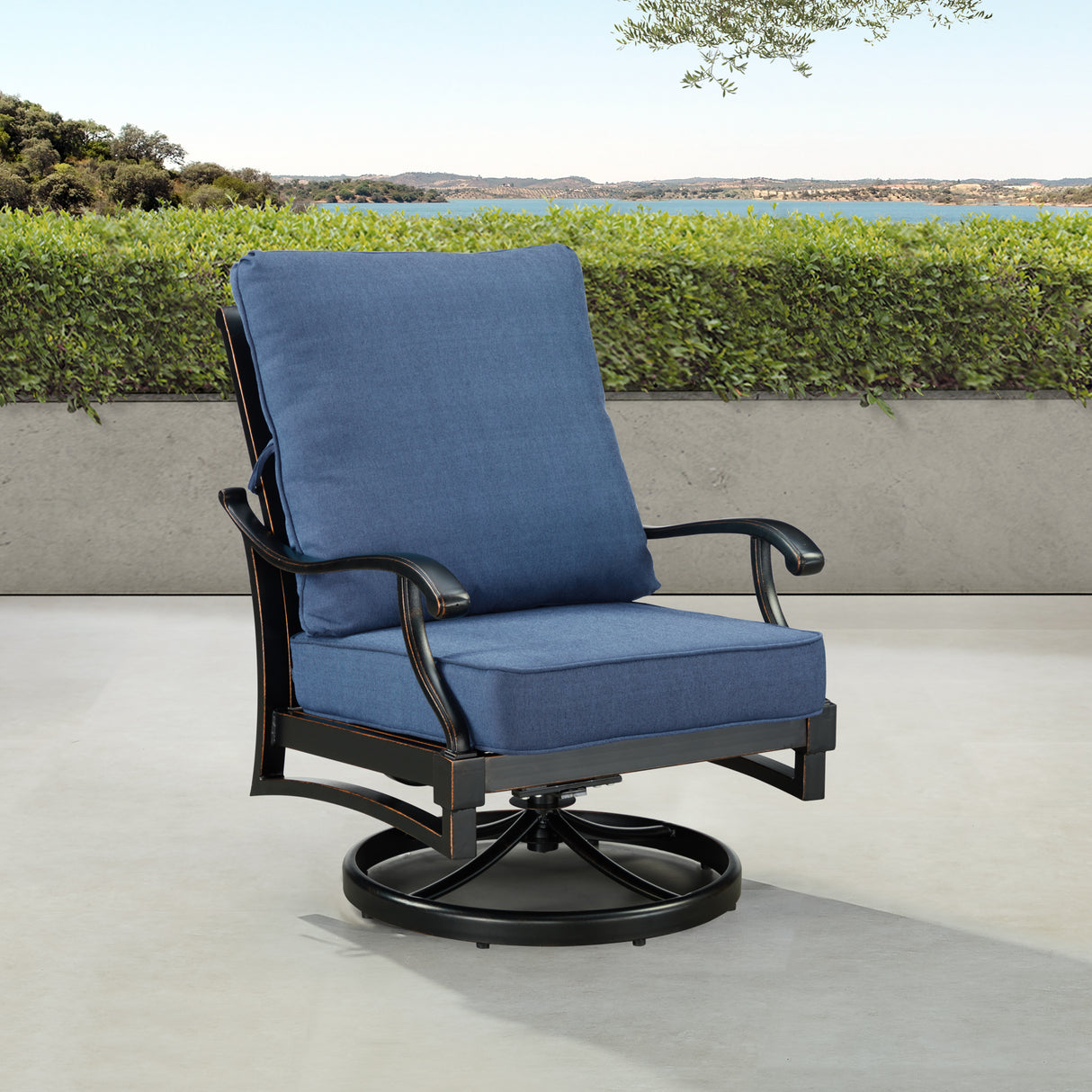 Pair of Black Aluminum Deep Seating Swivel Rocker Club Chairs with Cushions - Sharicks