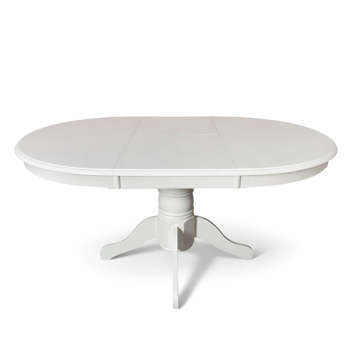 Modern 60 Inch Oval Extendable Dining Table, White Finish Solid Rubberwood