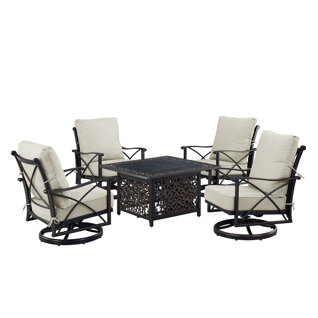 Black Aluminum Fire Table Set with Four Club Chairs - Sharicks
