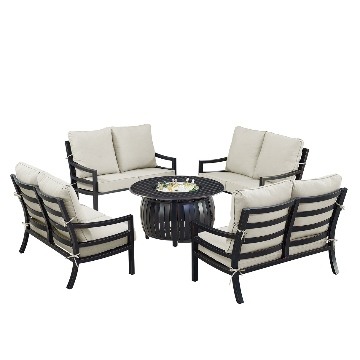 Black Aluminum Fire Table Set with Four Deep Seating Loveseats - Sharicks