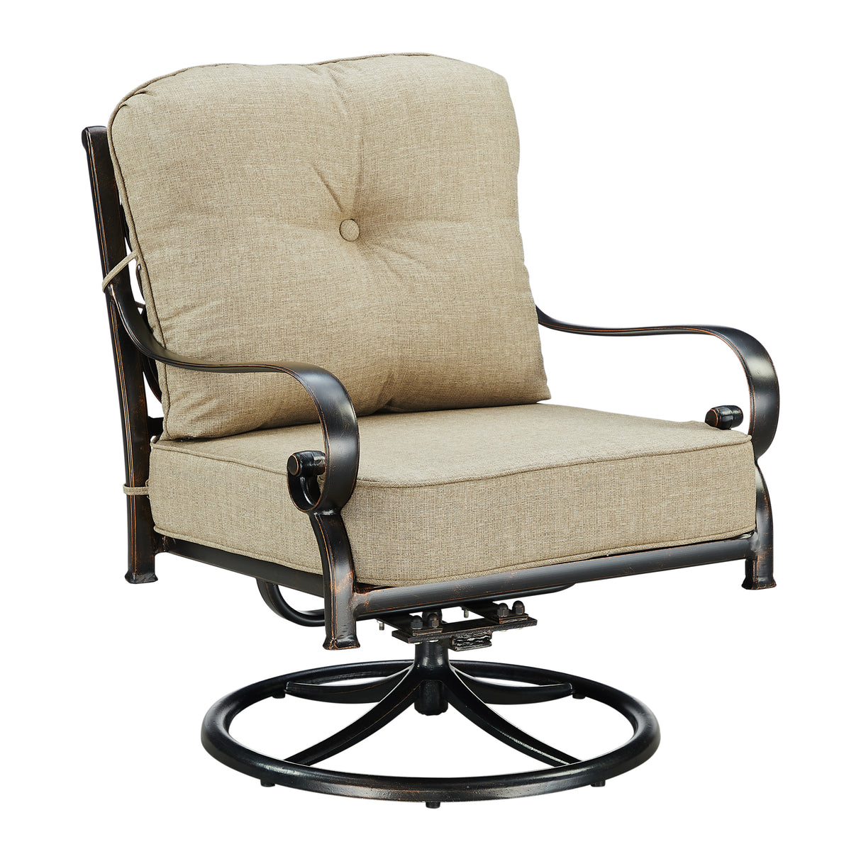 Pair of Black Aluminum Deep Seating Swivel Rocker Club Chairs with Cushions - Sharicks