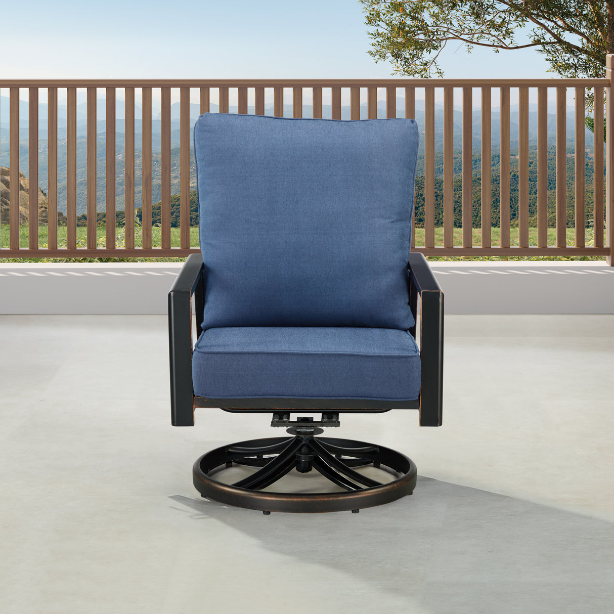 Pair of Black Aluminum Deep Seating Swivel Rocker Club Chairs with Cushions - Sharicks