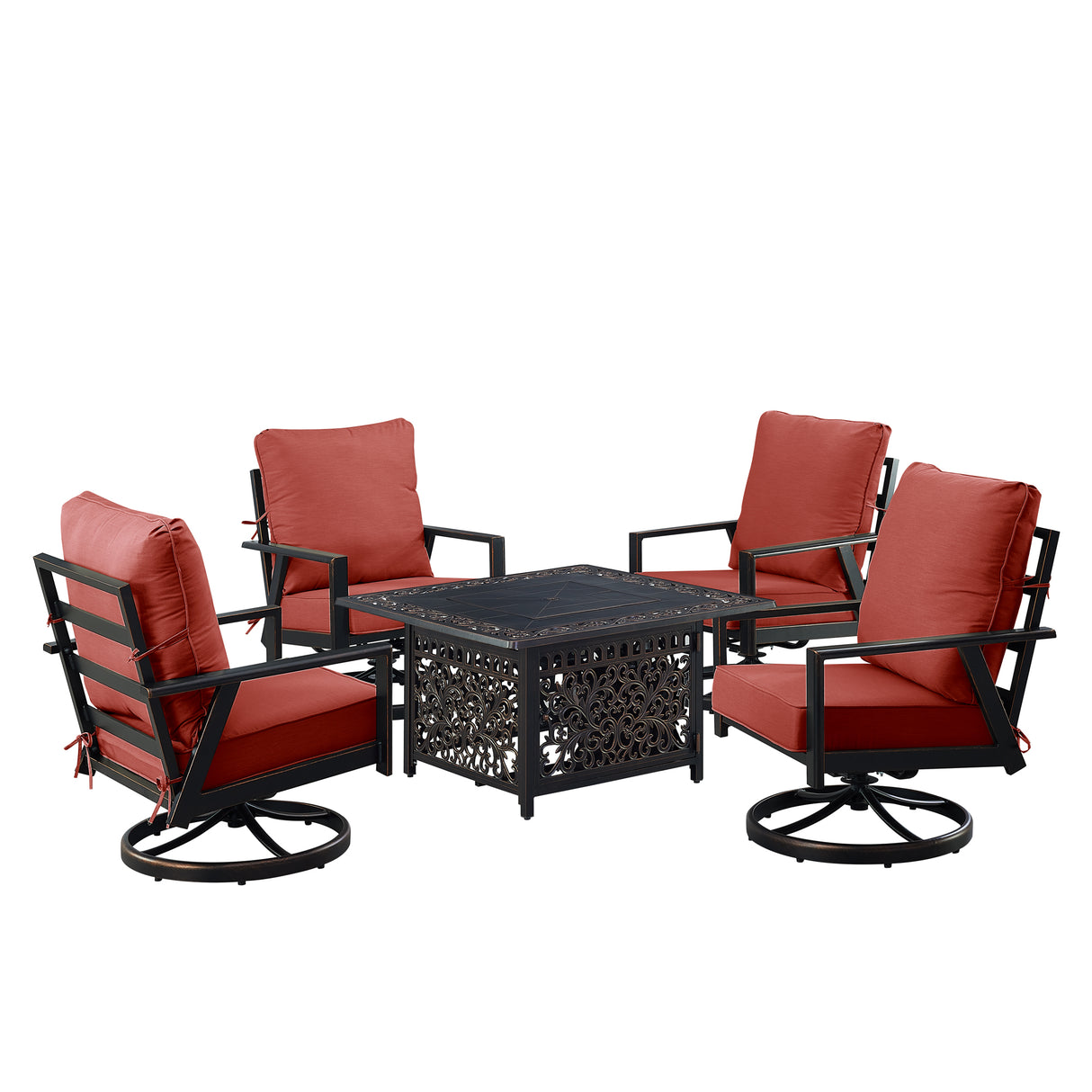 Black Aluminum Fire Table Set with Four Club Chairs - Sharicks