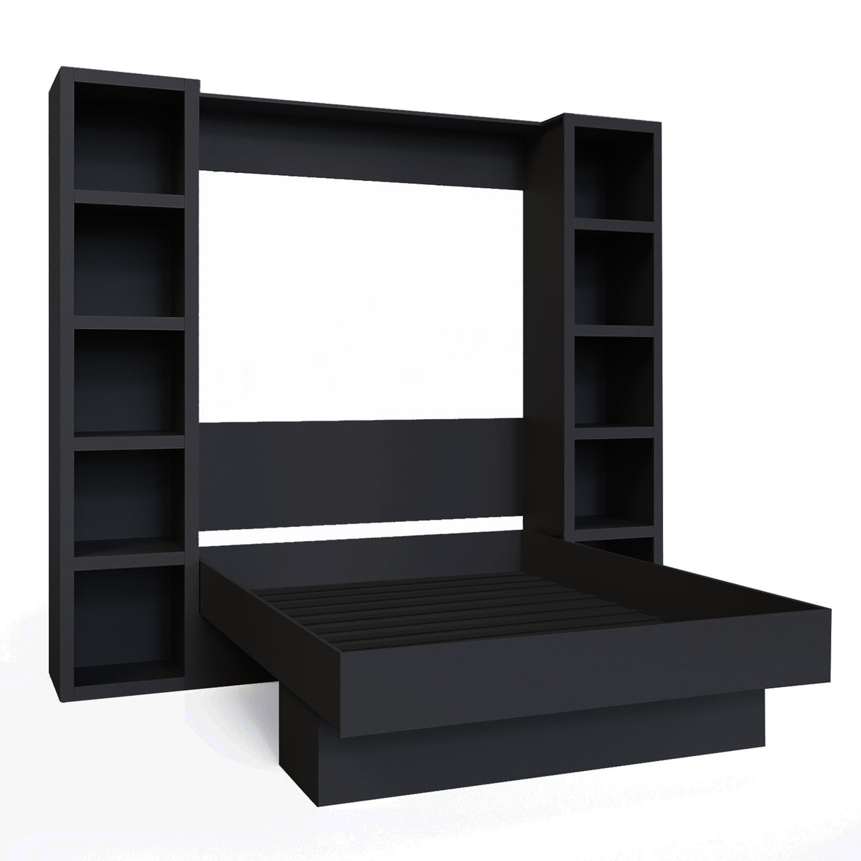 Easy-Lift Full Murphy Wall Bed in Black with Two Bookshelves - Sharicks