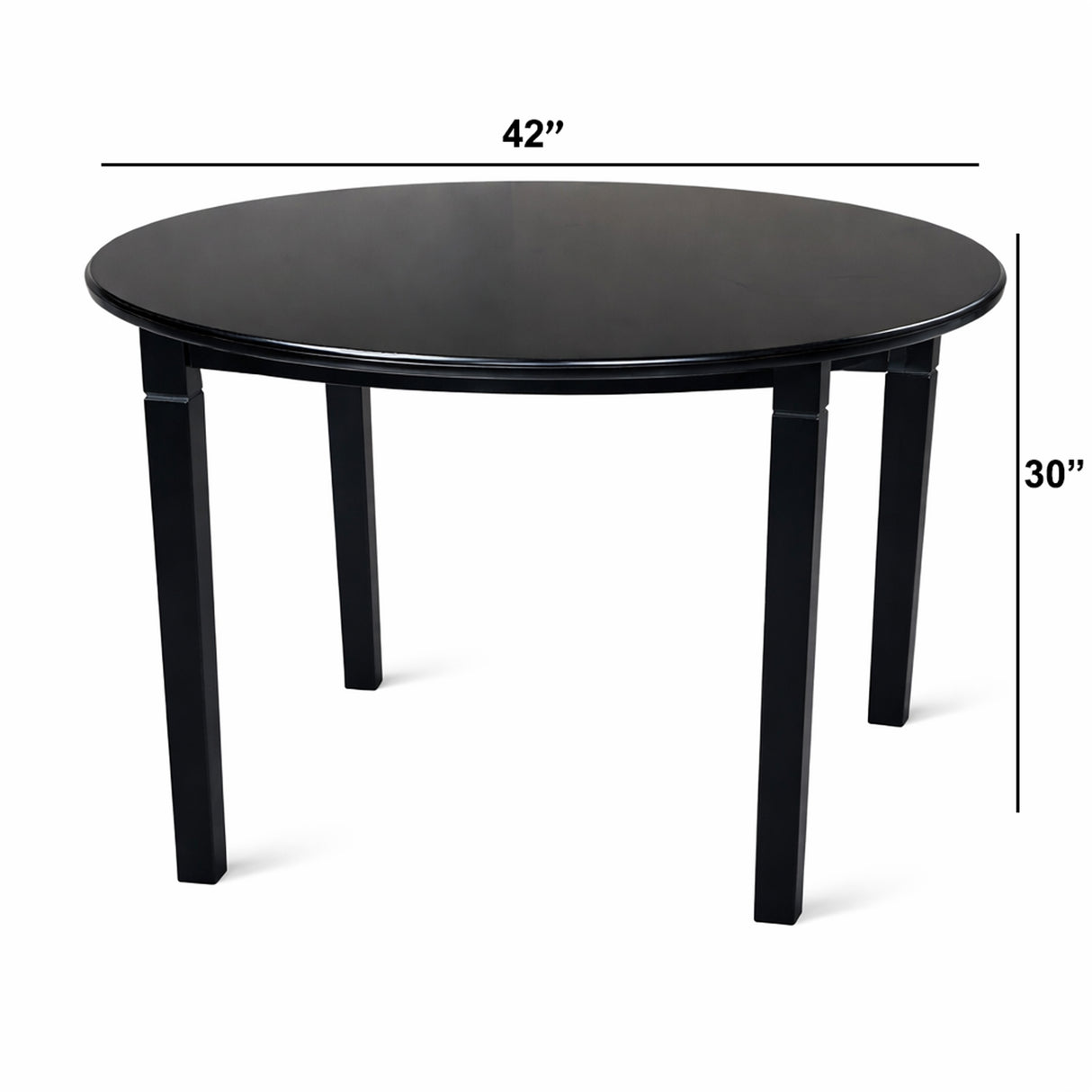 Modern 42 Inch Round Dining Table, Black Finish Solid Rubberwood