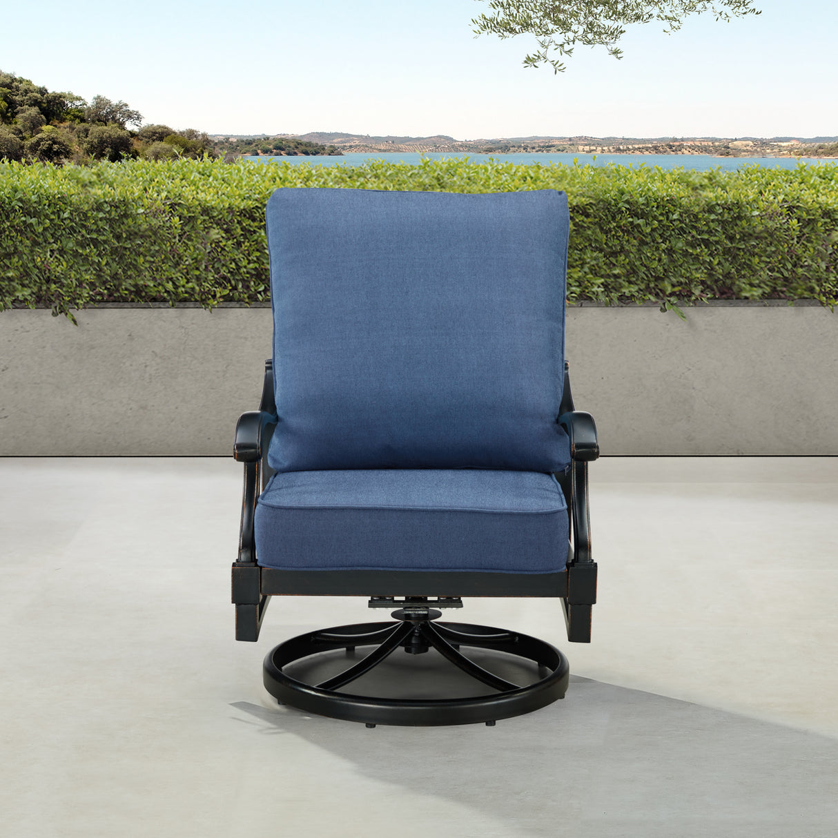 Pair of Black Aluminum Deep Seating Swivel Rocker Club Chairs with Cushions - Sharicks