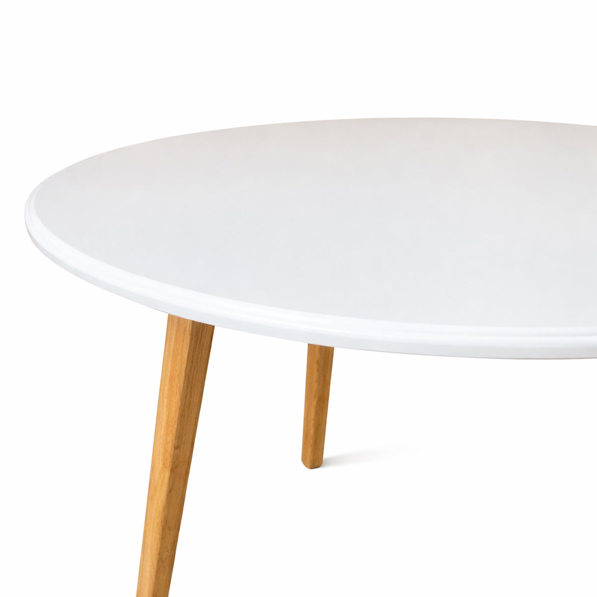 Modern 40.5 Inch Round Dining Table, White/Natural Finish Solid Rubberwood