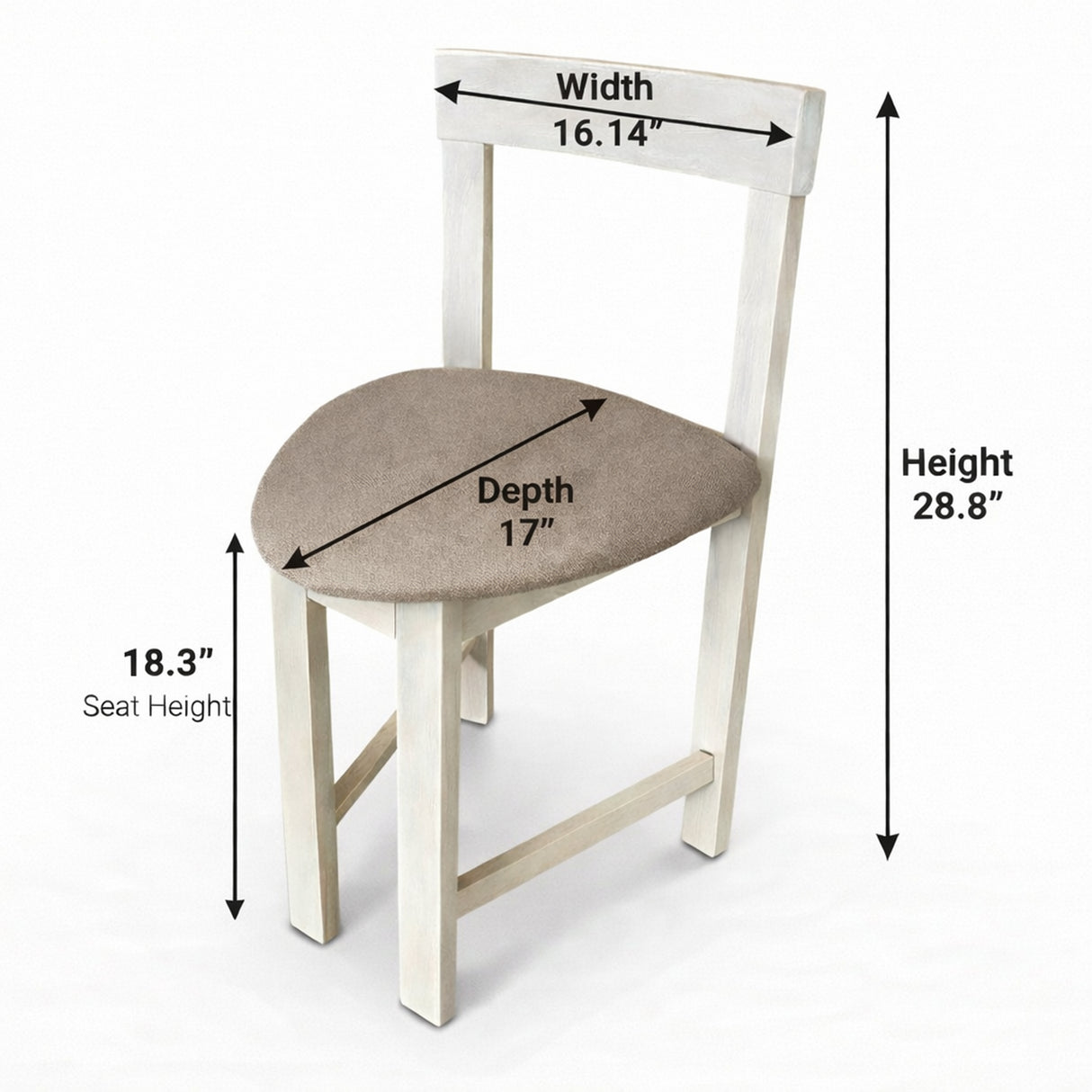 Modern 5-Piece 40.5 Inch Round Dining Set, White Wash Finish with Oat Polyester Upholstered Chairs, Solid Rubberwood