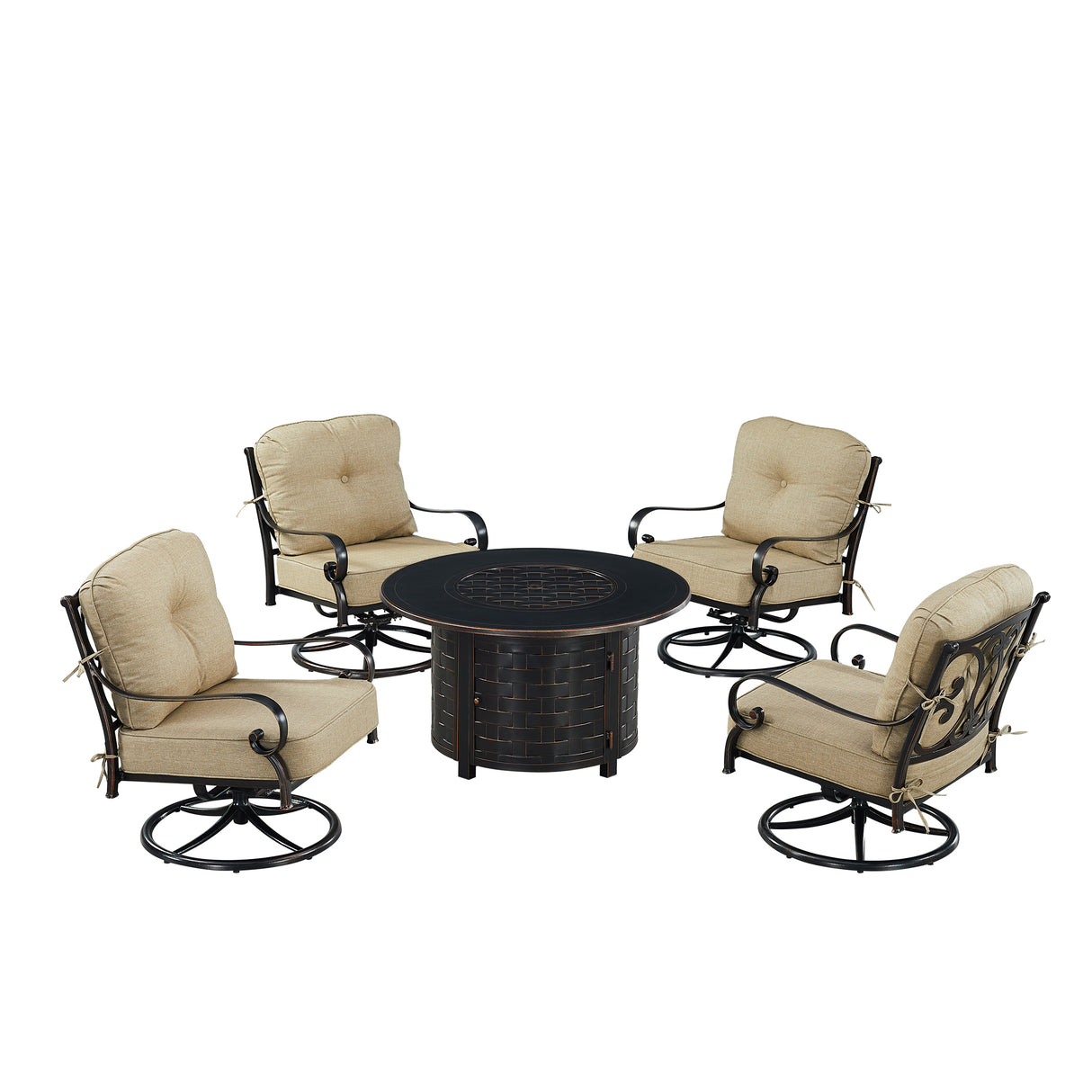 Black Aluminum Fire Table Set with Four Club Chairs - Sharicks